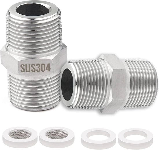 Kit di estensione per tubo doccia 2x con connessione a doppia vite 1/2 pollici - Inclusi filtri e sigillanti