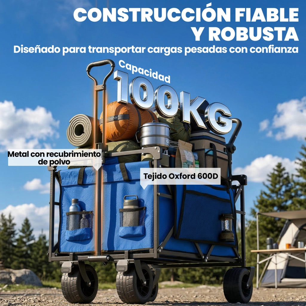 Carrello da Giardino Pleghevole con Ruote ¨C zephmum ¨C 125x59x133 cm Blu
