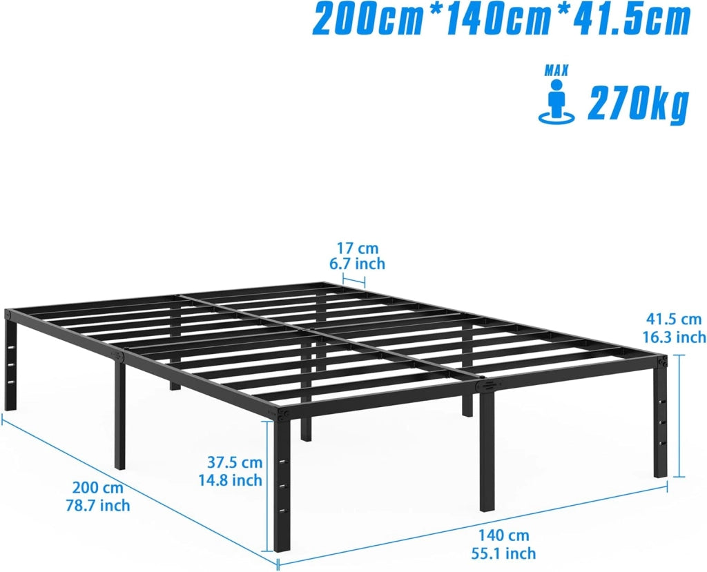 Telaio letto 140 x 200 cm, in metallo, con rete a doghe, letto matrimoniale, letto per ragazzi e ragazzi, in metallo, per camera da letto, camera degli ospiti