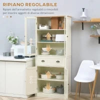 Mobile Dispensa a 5 Livelli con Cassetto Centrale in MDF e Truciolato, 76x40x182.5 cm, Bianco Crema