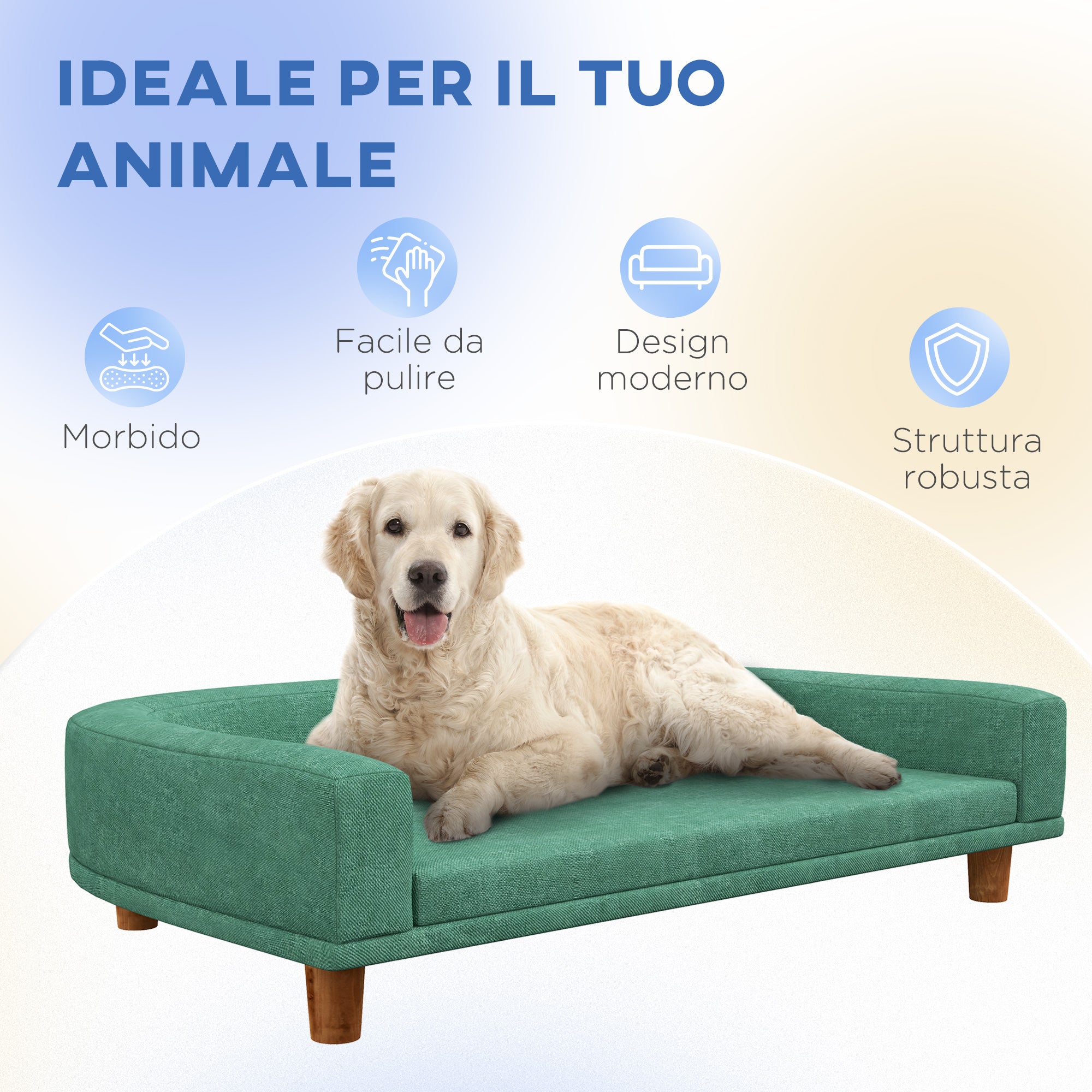 Divano per Cani Taglia Grande 98x67x25 cm con Cuscino Sfoderabile Verde Chiaro