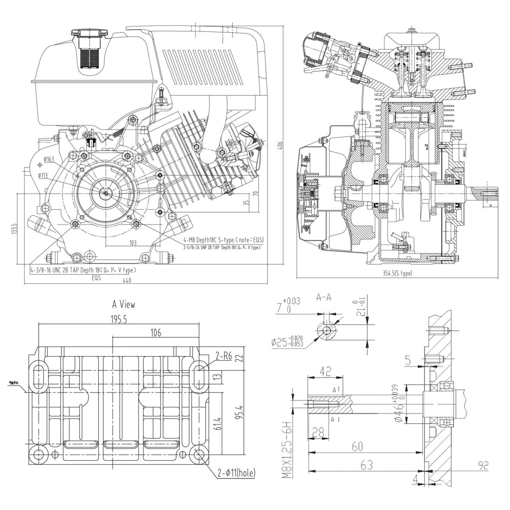 LIFAN 177 Motore a benzina 4 tempi, 1 cilindro OHV, 6,6 kW 9 CV 25 mm con avviamento manuale