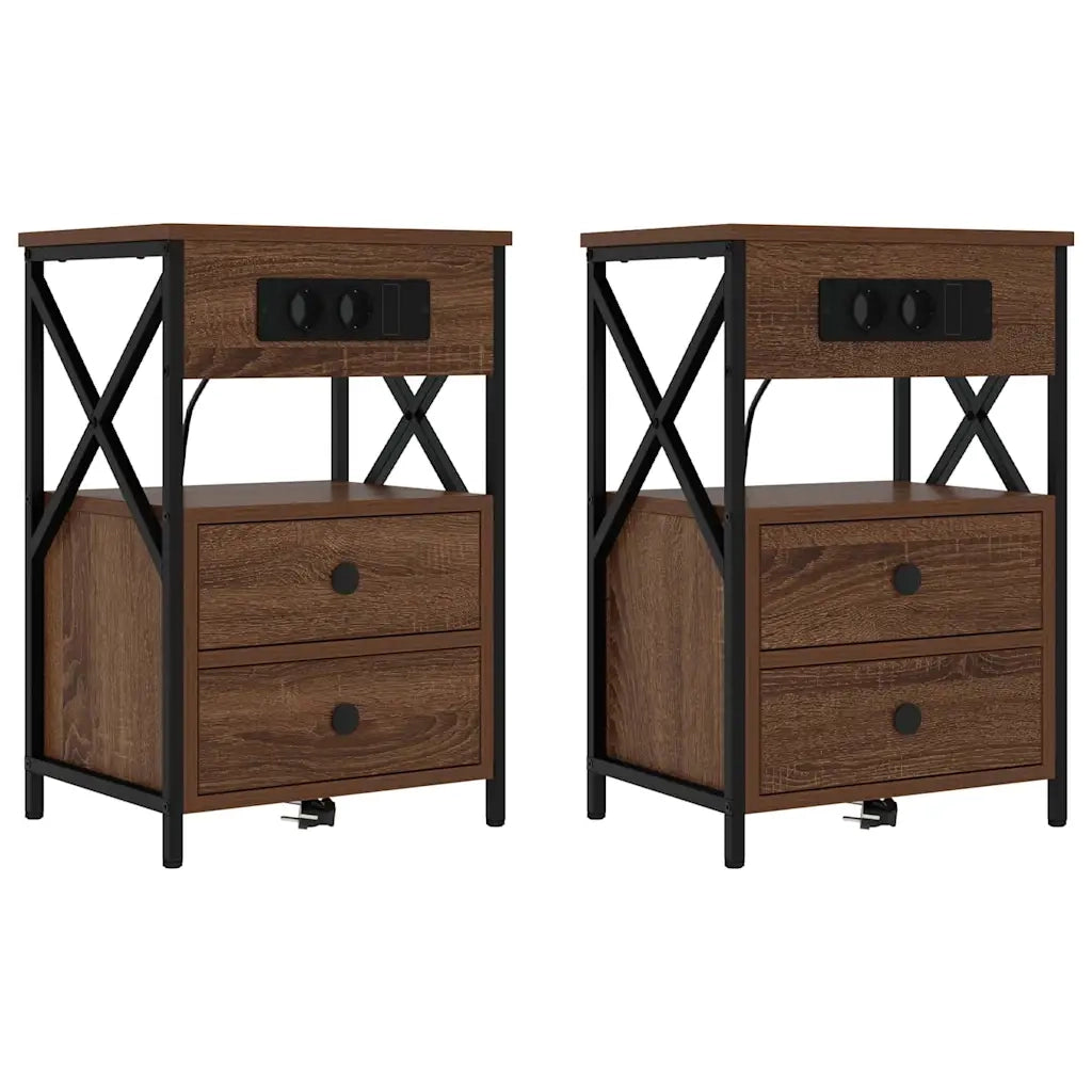 Set di 2 Comodini | Armadio da Notte | Mobiletto da notte Rovere Marrone 40 x 31 x 60 cm