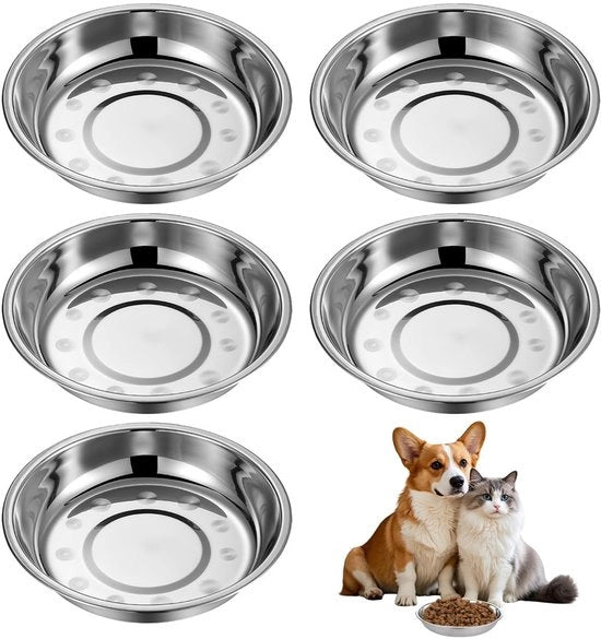 Set di 5 ciotole in acciaio inox senza rame, 15,5 cm ciotola e ciotola per cibo, ampia e piatta, per gatti o piccoli cani.