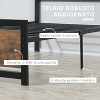 Struttura Letto Singolo 90x200 cm in Acciaio con Doghe Integrate Nero e Marrone Rustico