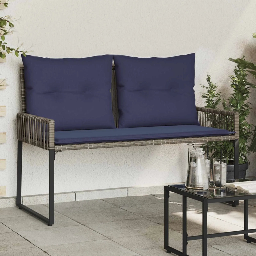 Panchina da esterno 4 pcs Grigio e Blu Navy polyrattan