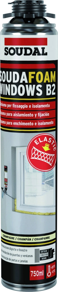 Soudal SCHIUMA POLIURETANICA A BASSA ESPANSIONE PER PORTE E FINESTRE B2, PER PISTOLA ml. 750