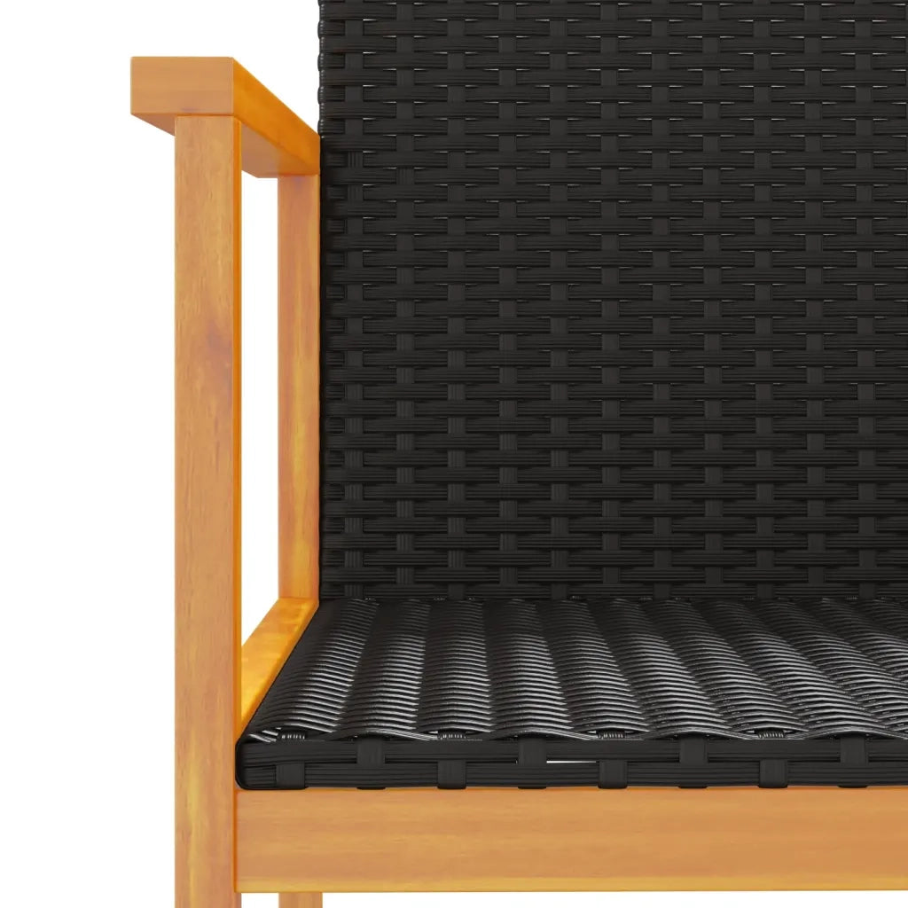 Sedie da Giardino 2 pz | Sedie da Esterno Nere in Polyrattan e Legno Massello