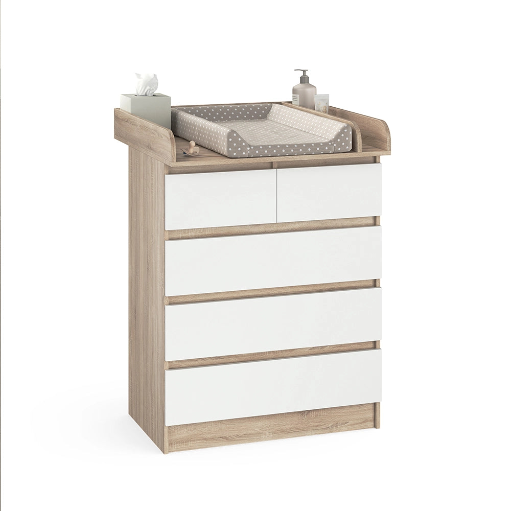 Vicco Fasciatoio Sonoma/Bianco 80 x 110.2 cm con 5 cassetti