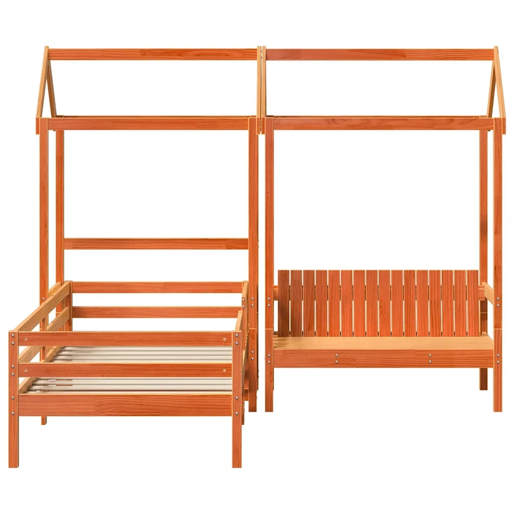 Giroletto con Panca e Tetto Marrone Cera 75x190cm Massello Pino