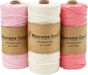Tessuto macramé in cotone 3 mm, 3 x 100 m, colori Rosso chiaro, Beige, Rosa chiaro, morbido