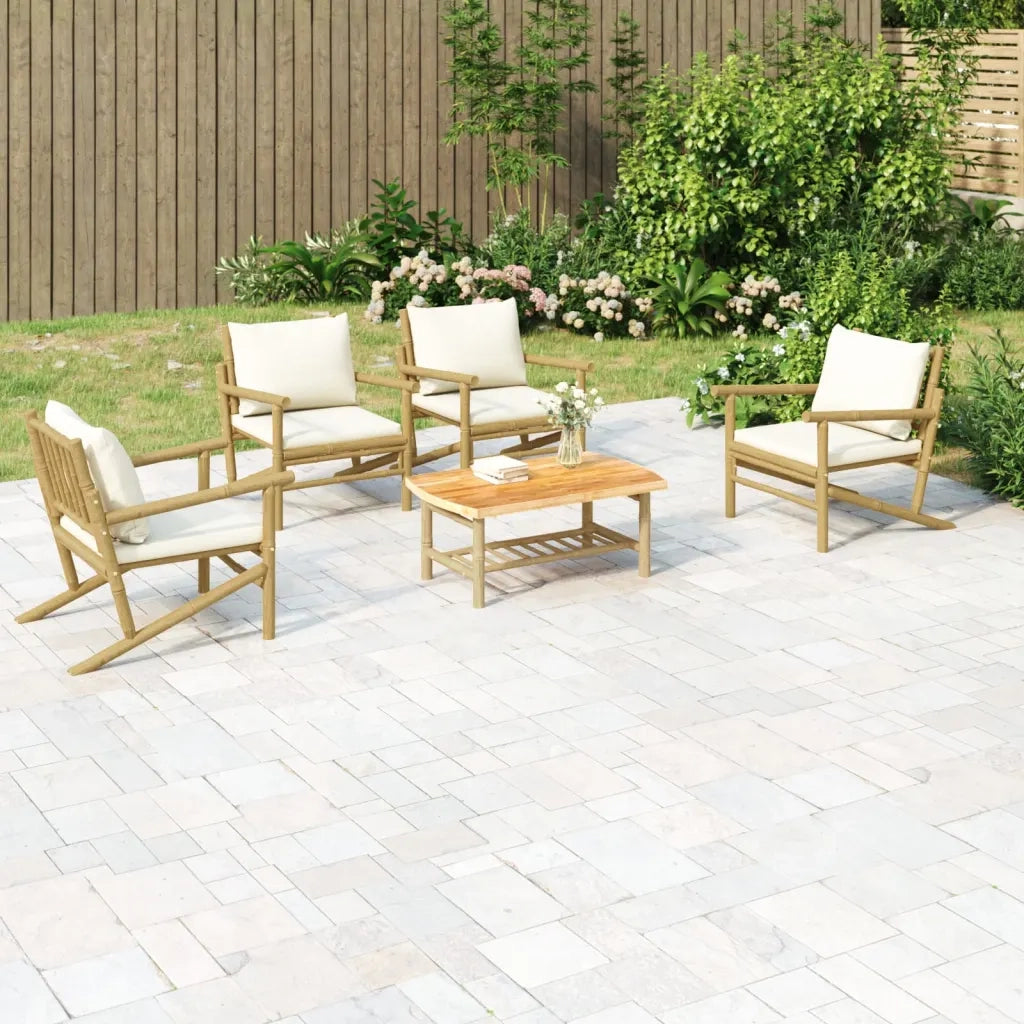 Set Salotto da Giardino 5pz con Cuscini Bianco Crema in BambÃ¹cod mxl 124321