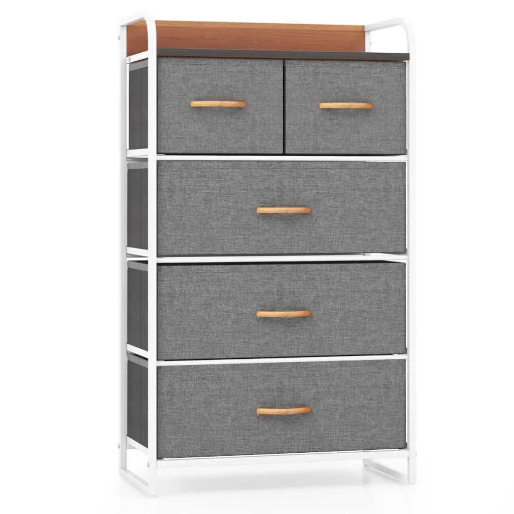 Cassettiera in tessuto 58 x 30 x 100 cm con 5 cassetti pieghevoli e design moderno in MDF grigio 20_0011547