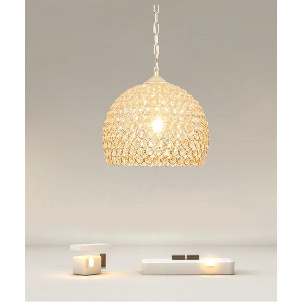 Trade Shop - Lampadario A Sospensione Semi Sfera Oro Cupola Con Cristalli Incastrati E27 32958 -