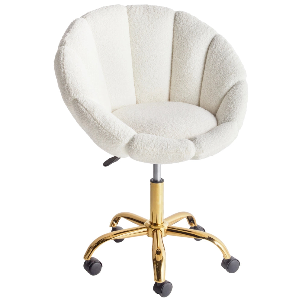 Elegante sedia da ufficio girevole in tessuto bouclè bianco con base regolabile in altezza Design moderno Home Office