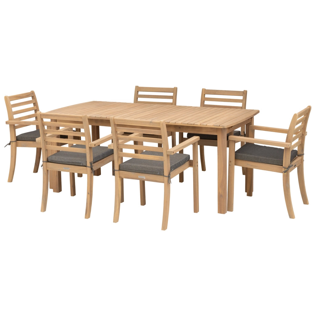 Set di mobili da giardino allungabili 180/240cm PADAR in legno di acacia 8 posti - cuscini grigi