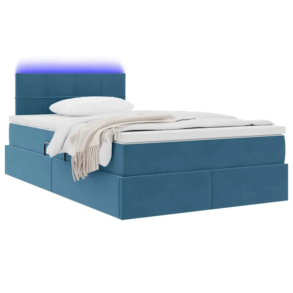 Letto con contenitore e LED Blu Scuro 120 x 200 cm Velluto 3371389
