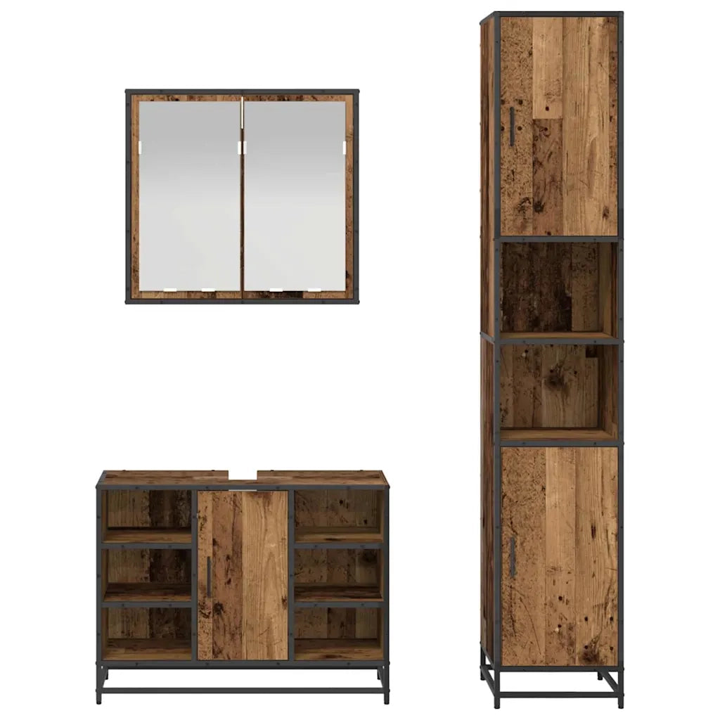Set di mobili per il bagno con lo scaffale 3 pcs Legno vecchio 3402545