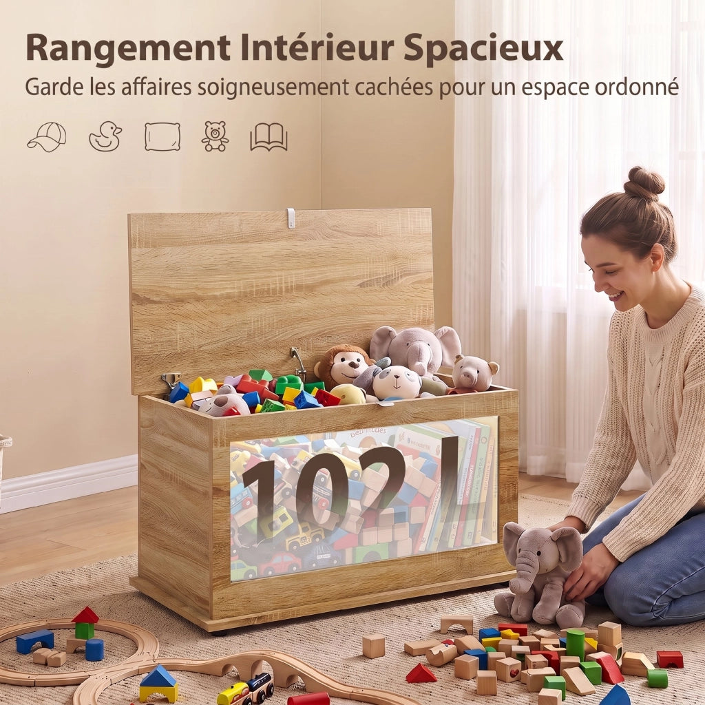 Coffre de rangement Couvercle Rabattable 80x40x45 cm Bois Naturel