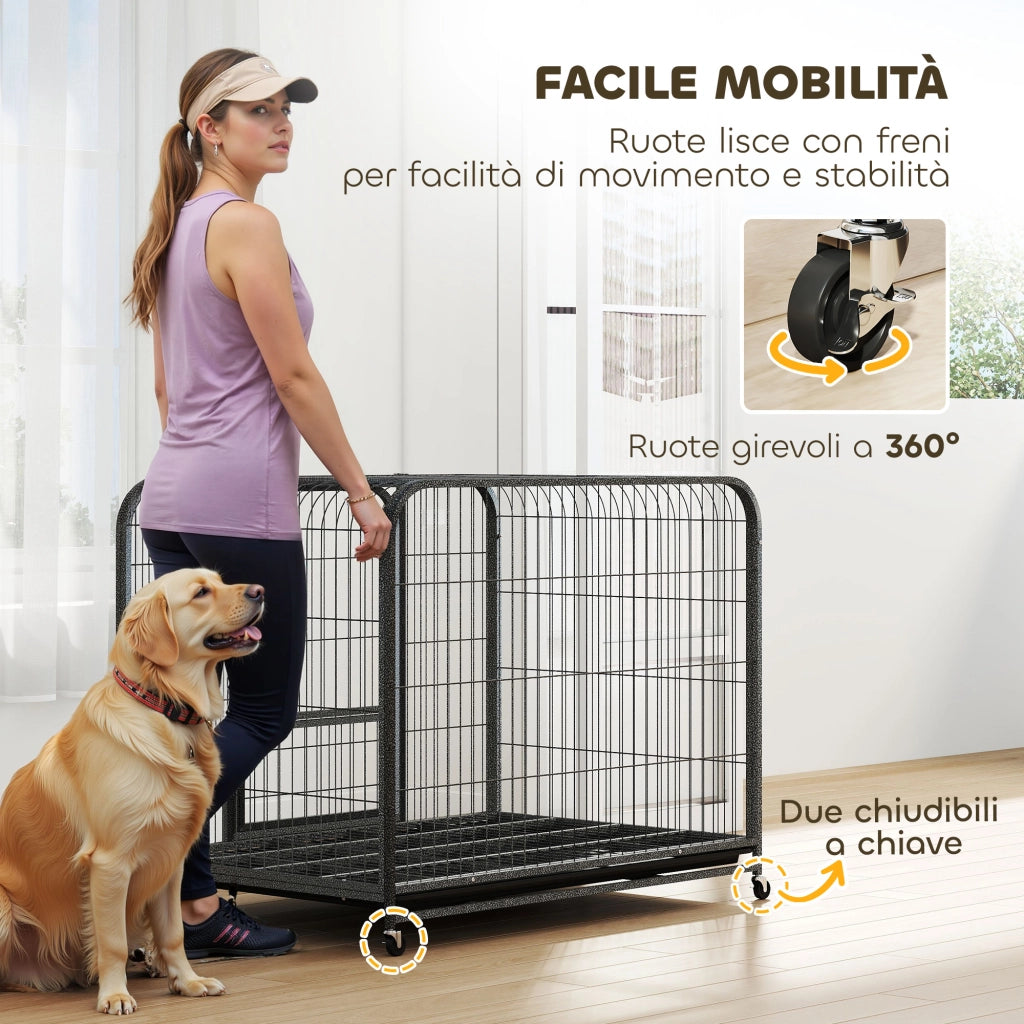 Gabbia per Cani Trasportabile ¨C zephmum ¨C Nero, Acciaio, 3 Porte, Vassoio Rimovibile