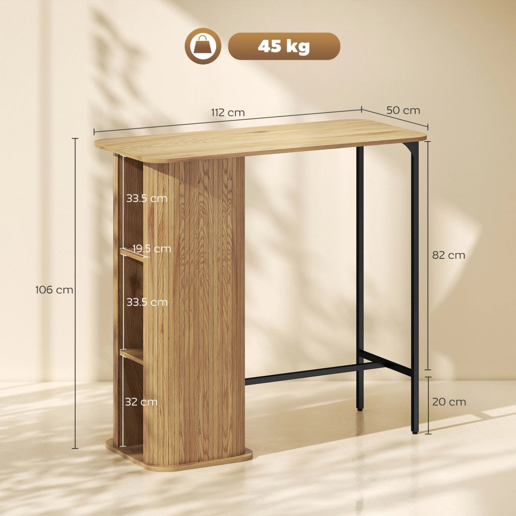 Tavolo Alto da Bar ¨C Xylo ¨C con 3 Ripiani Salvaspazio, Gambe in Metallo, Legno Naturale 112x50x106cm