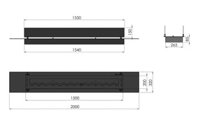 Bruciatore a Bioetanolo da Incasso 200x32x15 cm Insert Slim 2000 Nero con Vetro