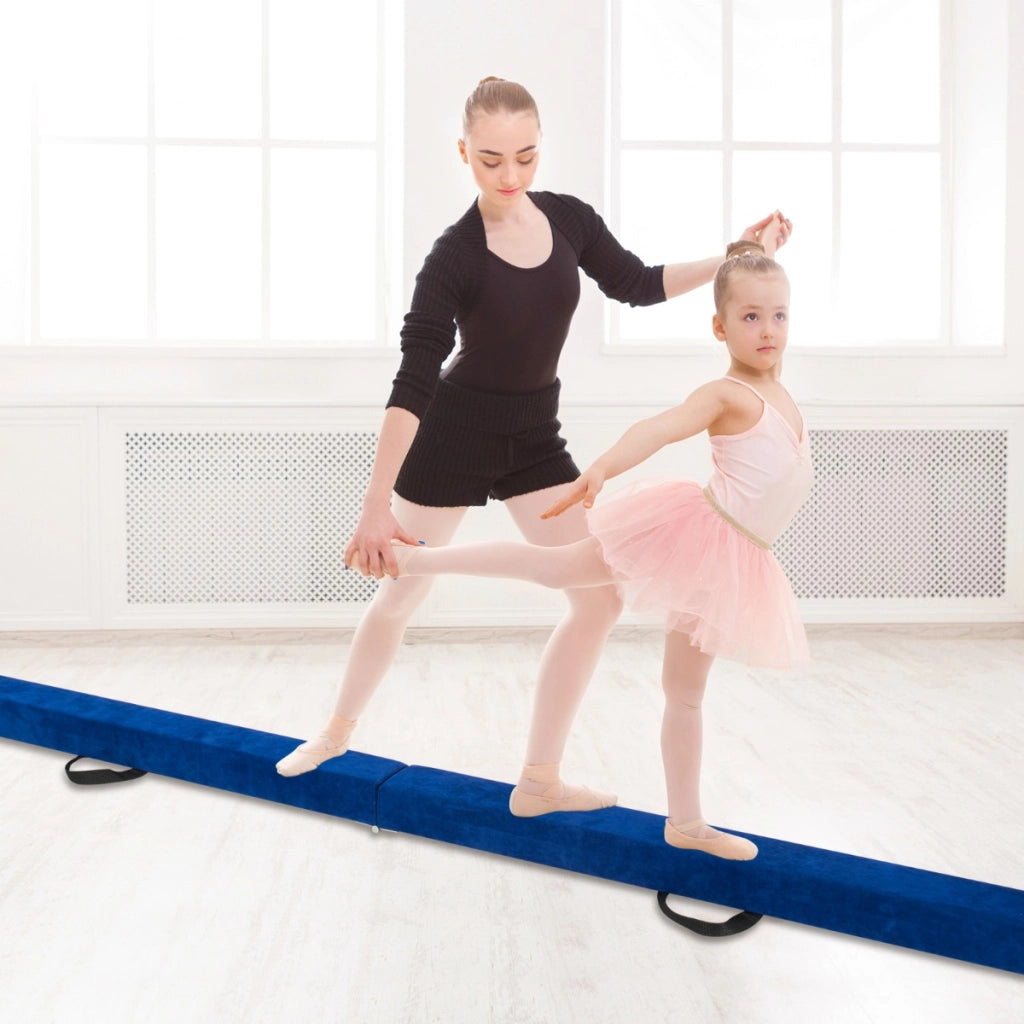 Trave da equilibrio pieghevole in schiuma per bambini adolescenti, Trave ginnastica a pavimento con maniglia Blu