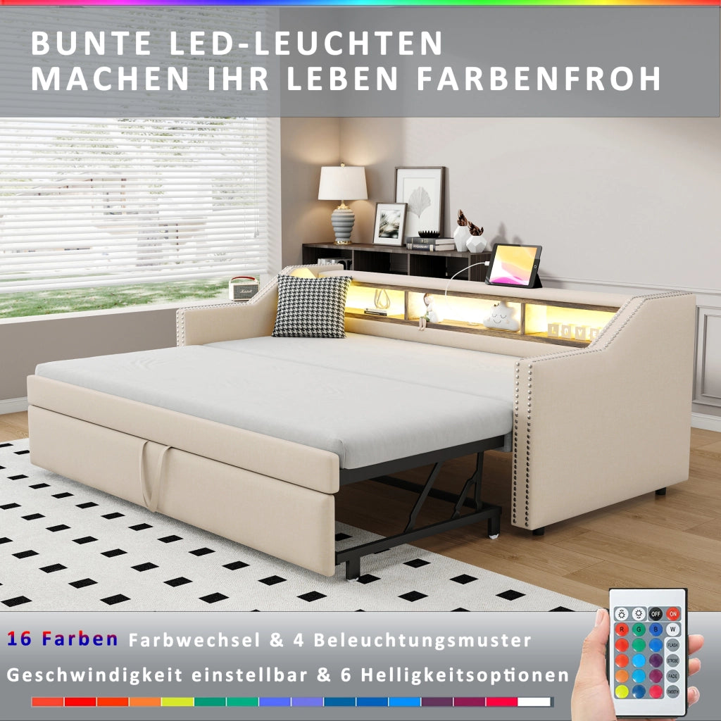 Letto divano estraibile tessuto di juta 90x190 cm