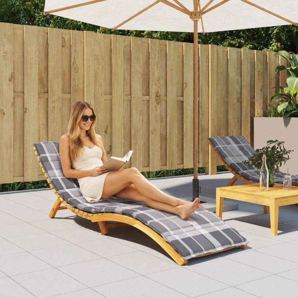 Sun Lounger Cushion, Grey Checkered Pattern, 200x60x3 Cm, Oxford Fabric