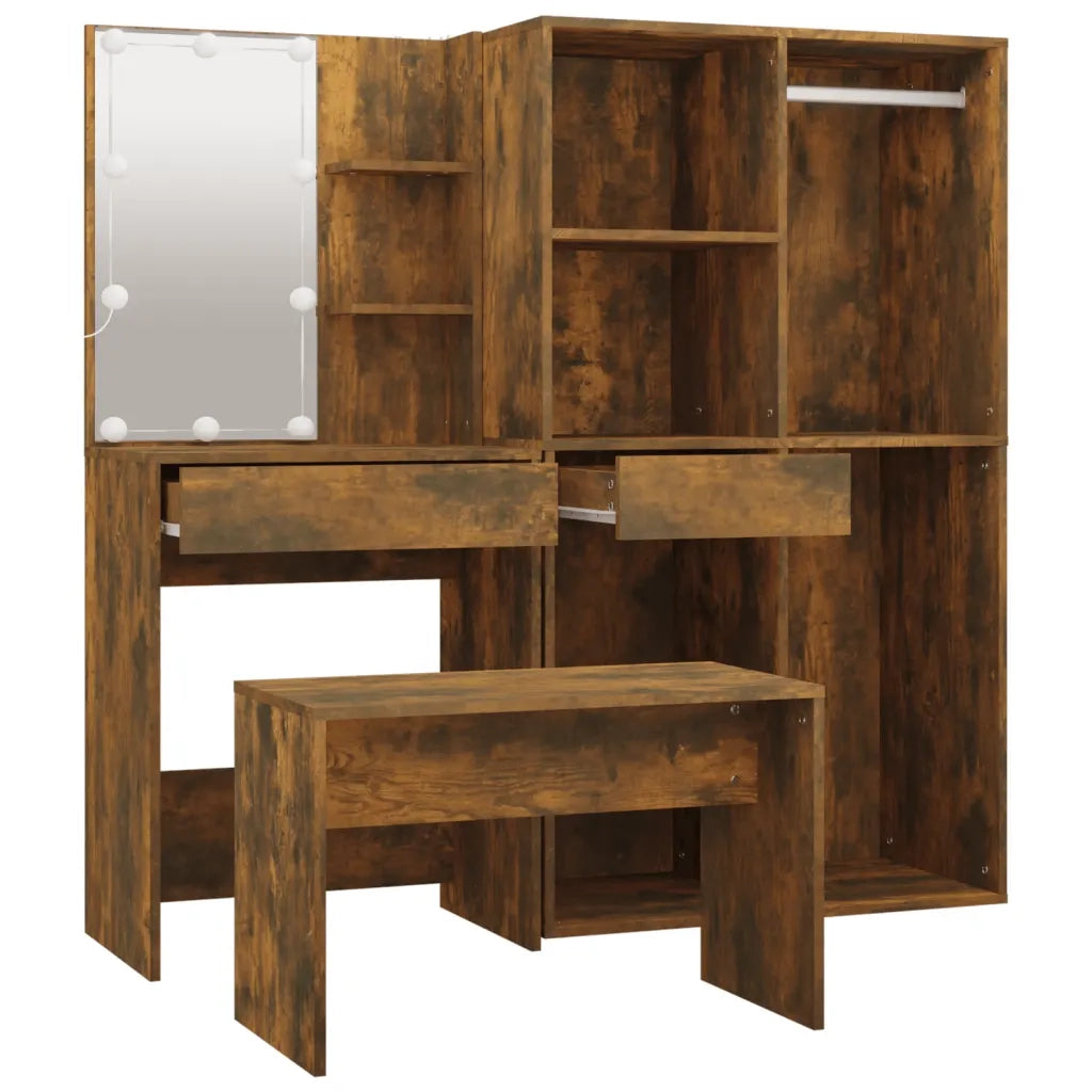 Set Tavolo da Toeletta con LED Rovere Fumo in Legno Multistrato cod mxl 73097
