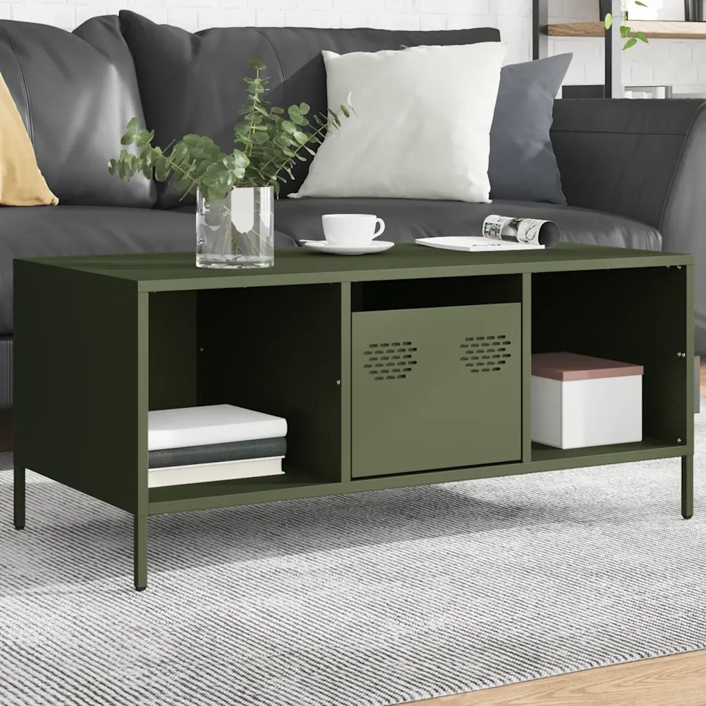 vidaXL Tavolino Verde Oliva 101,5x50x43,5 cm Acciaio Laminato a Freddo