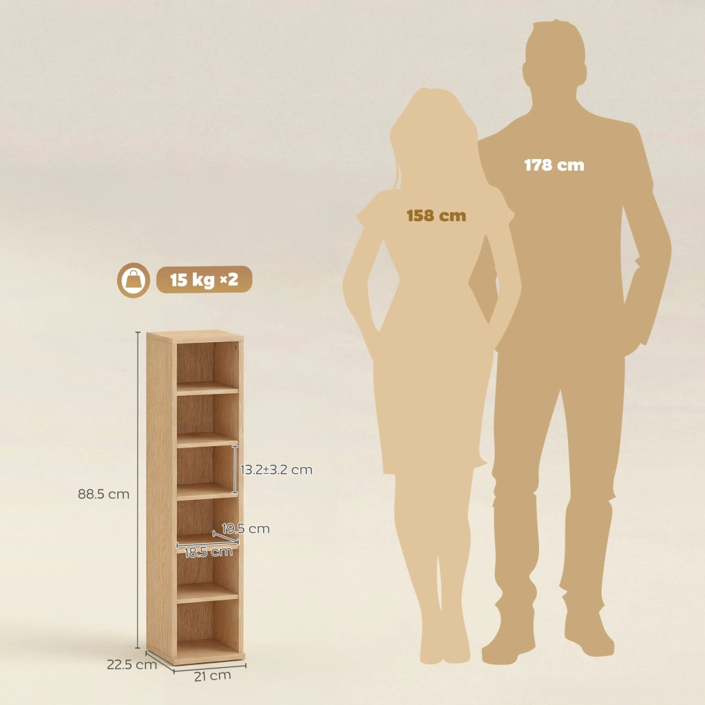 Set 2 Librerie Porta CD 21x22,5x88,5 cm 6 Ripiani Regolabili per 204 CD in Legno Naturale