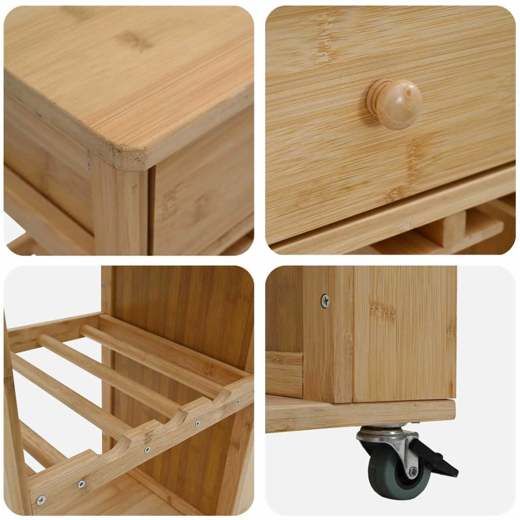 Carrello da Cucina con Ruote Naturale 47,5 x 36 x 83 cm Bambù 42028292