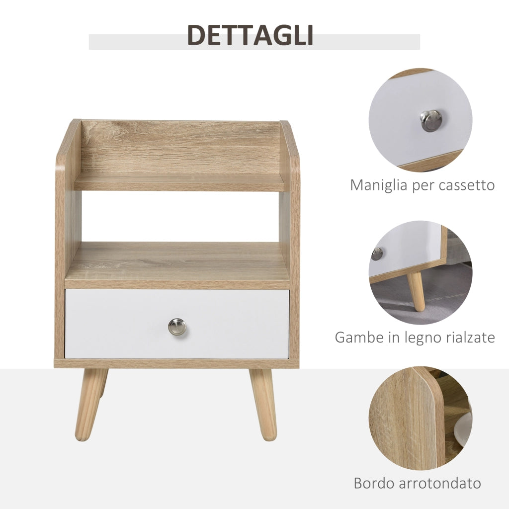 Comodino Salvaspazio in Legno con Cassetto e Mensola ¨C Zephmum ¨C 37x30x48 cm