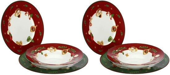 Set di 6 piatti in ceramica, collezione Christmas Surprises, insieme per casa e cucina, idea regalo per Natale, piatto da dessert Ø 23,3 cm, piatto da zuppa Ø 28,4 cm, piatto da frutta Ø 23,3 cm