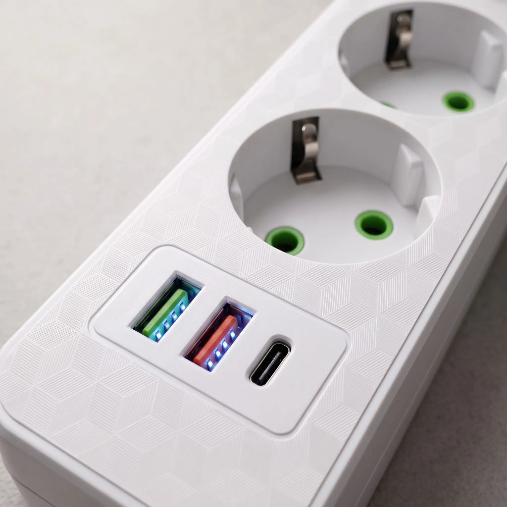 Multipresa Con Prolunga, 3 Prese + 2 Porte Usb-a + Usb-c Jnh020-3a White