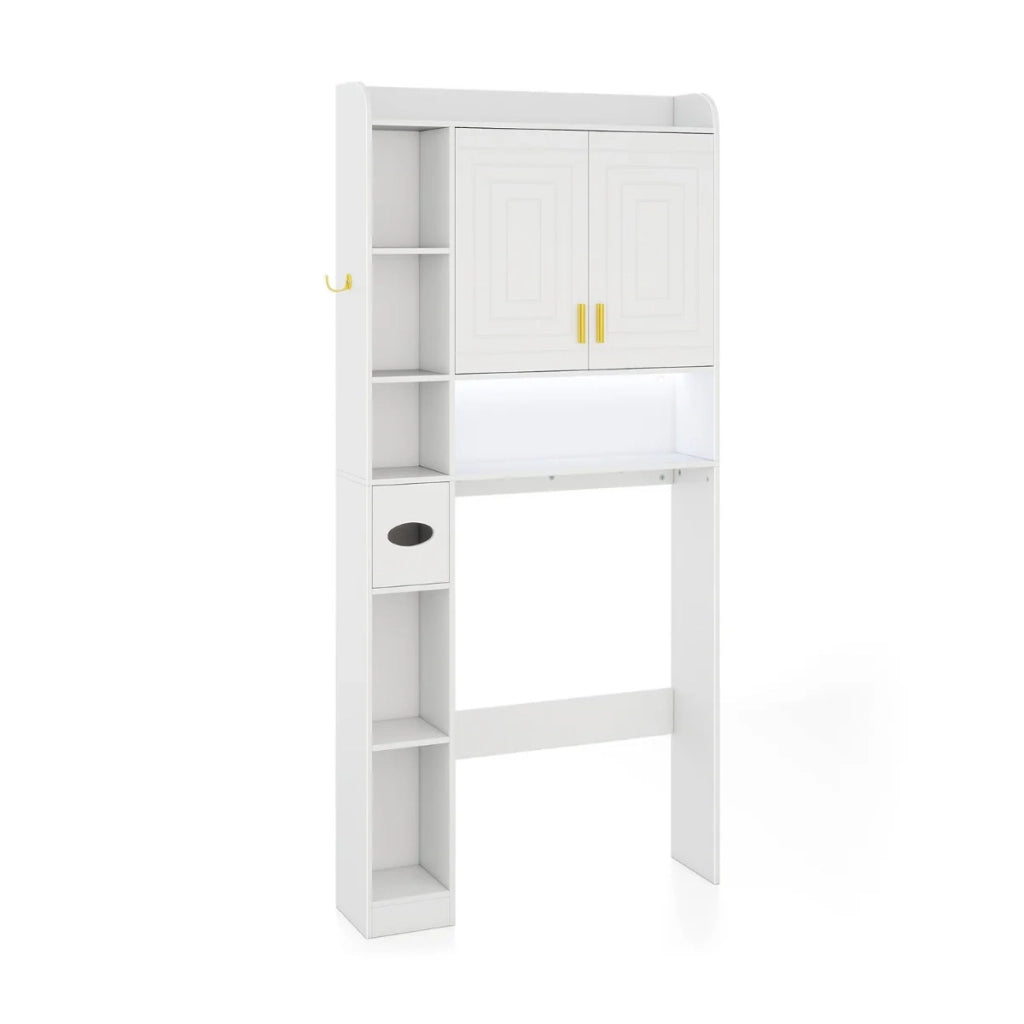 Mensola sopra il WC mobile contenitore indipendente 80 x 20 x 171 cm con illuminazione a LED finitura MDF bianca 20_0019612