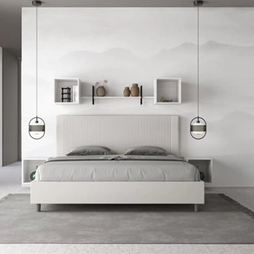 Letto matrimoniale king size con rete imbottito 180x190 similpelle bianco Goya