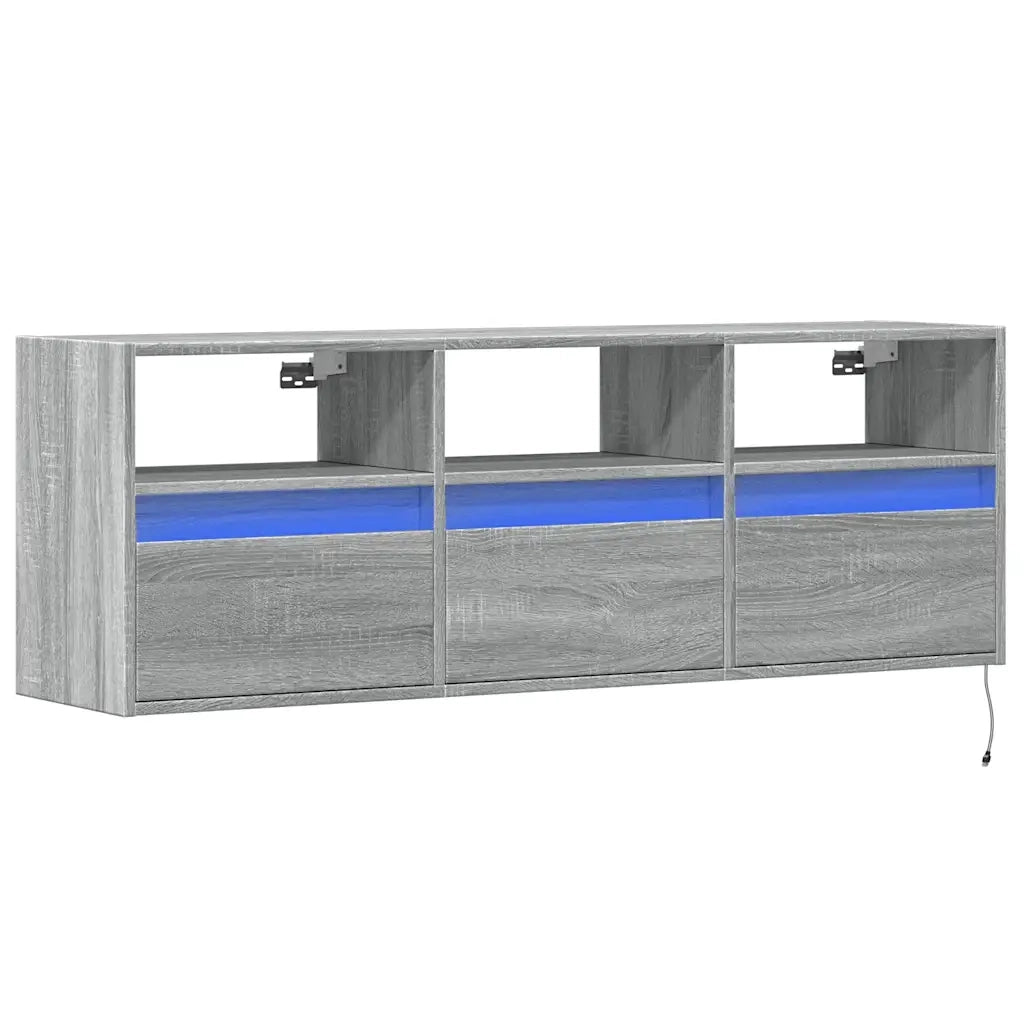 Mobile TV a Parete con Luci LED Grigio Sonoma 130x31x45 cm 852346