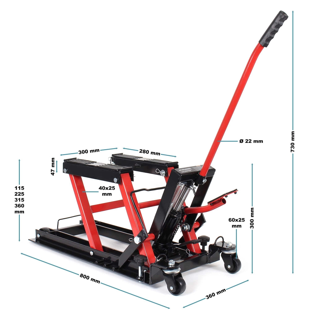 Set Ponte sollevatore per ATV, moto, quad e tosaerba + cavalletto di montaggio con ruote 680 kg, sollevamento di ATV e quad, officina