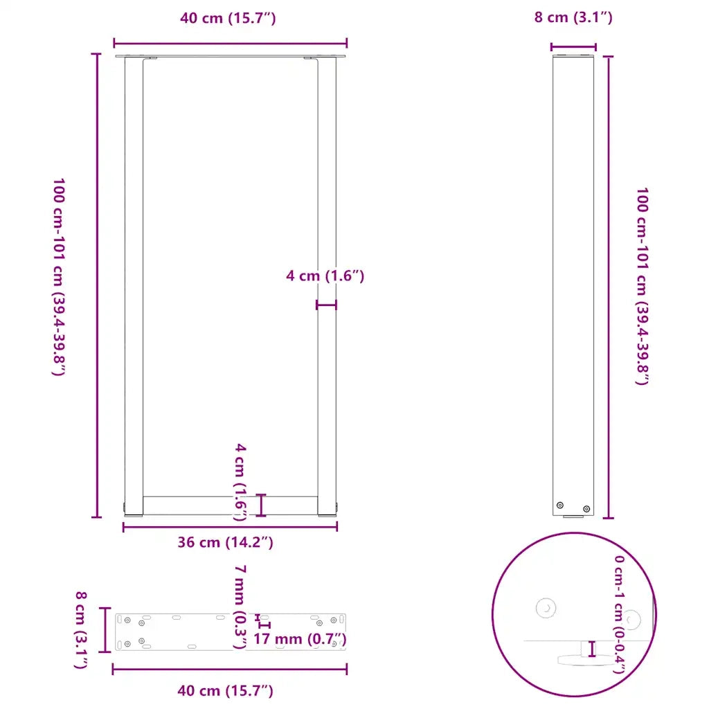 vidaXL Gambe per tavolo da bar a forma di U 2 pz bianche 40x(100-101) cm in acciaio