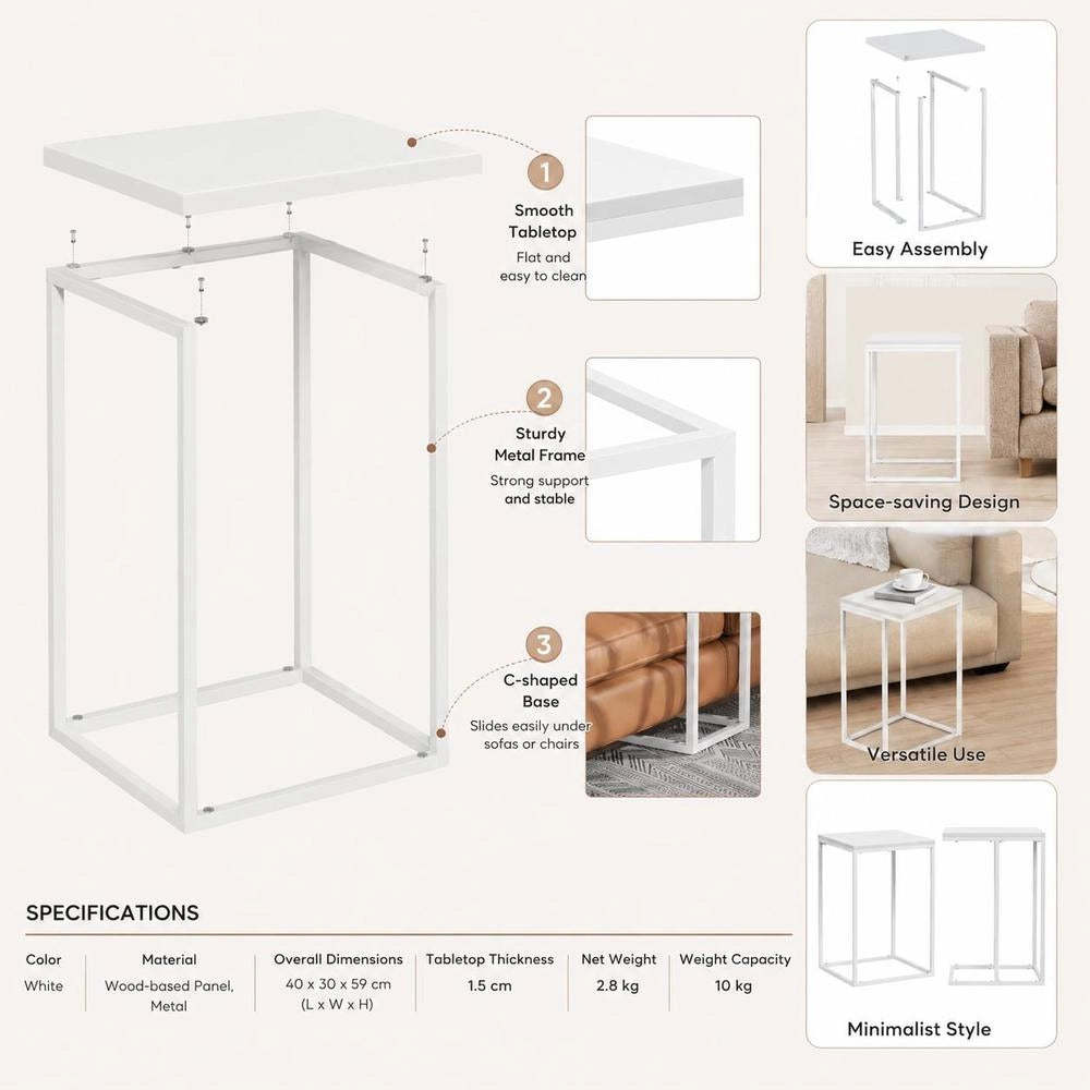 Side Table White 40x30x59 Cm Wood Material
