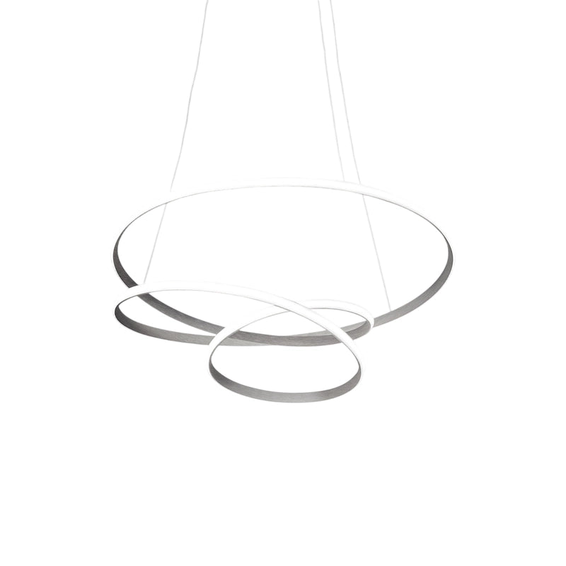 Diva - Lampada a sospensione led 39W dimmerabile - Design moderno in alluminio titanio, luce calda 3000K, anelli intrecciati d.50cm