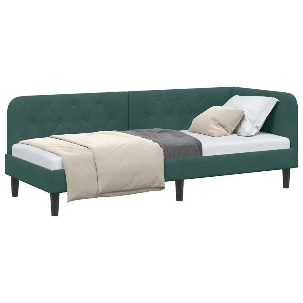 Cornice del letto ad angolo Verde Scuro 80 x 200 cm Velluto