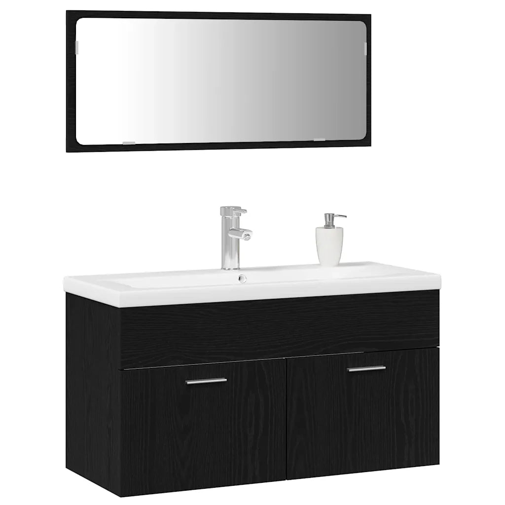 Set di mobili per il Bagno | Armadio da bagno 3 pz Rovere Nero Legno multistrato
