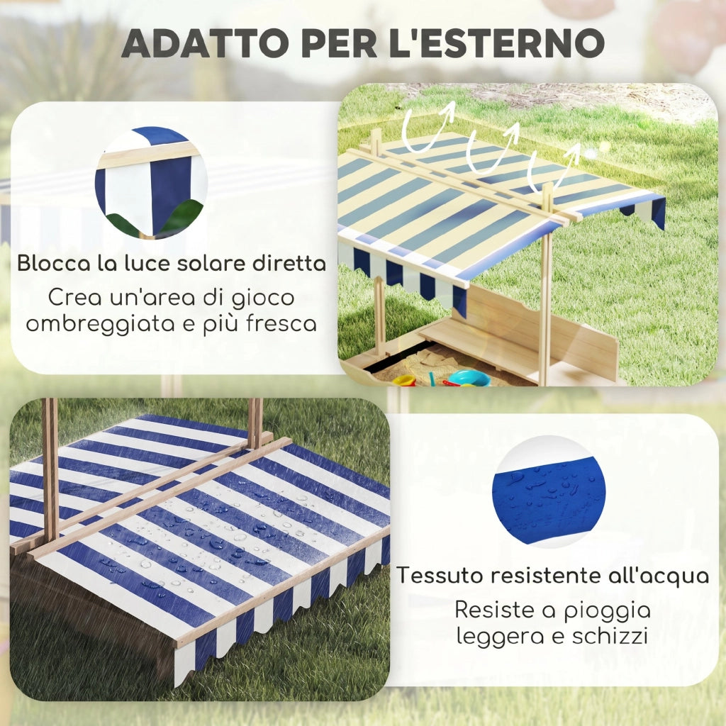 Sabbiera per Bambini in Legno con Tettuccio e Panca ¨C zephmum ¨C 106x106x115 cm Bianco e Blu