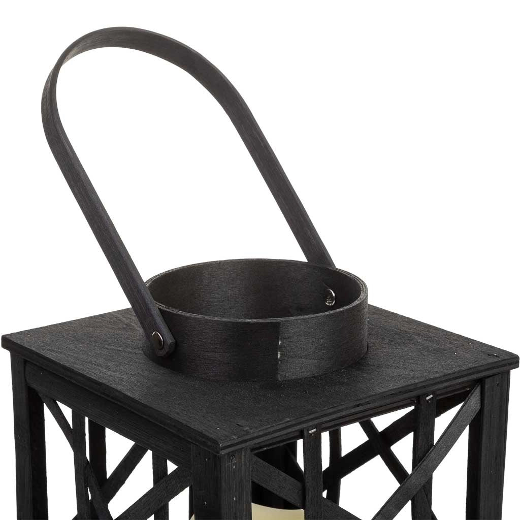 Lanterna in bambù e legno con candela a batteria 18x18x26,5/39h cm