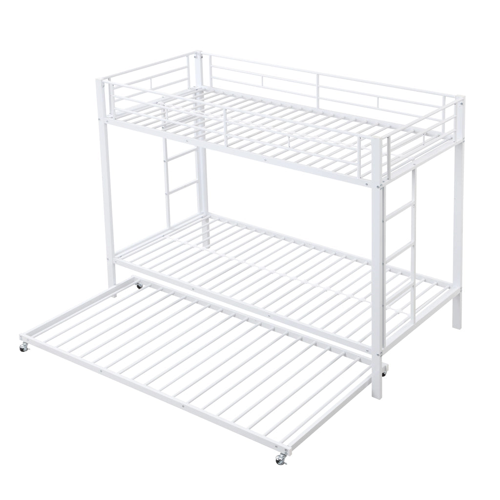 Letto a Castello 90x200 cm con Letto Estraibile e Sponda Alta in Metallo; Bianco