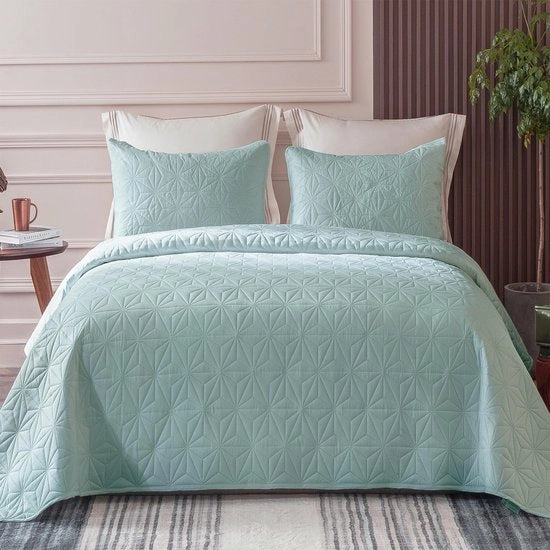 Duvet Flottiglia 220x240 cm con 2 copri cuscino - Duvet morbido e leggero con disegno geometrico per 4 stagioni, verde chiaro