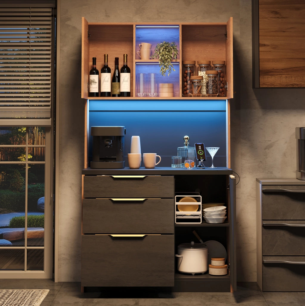 Colonna cucina moderna in MDF con LED e presa USB